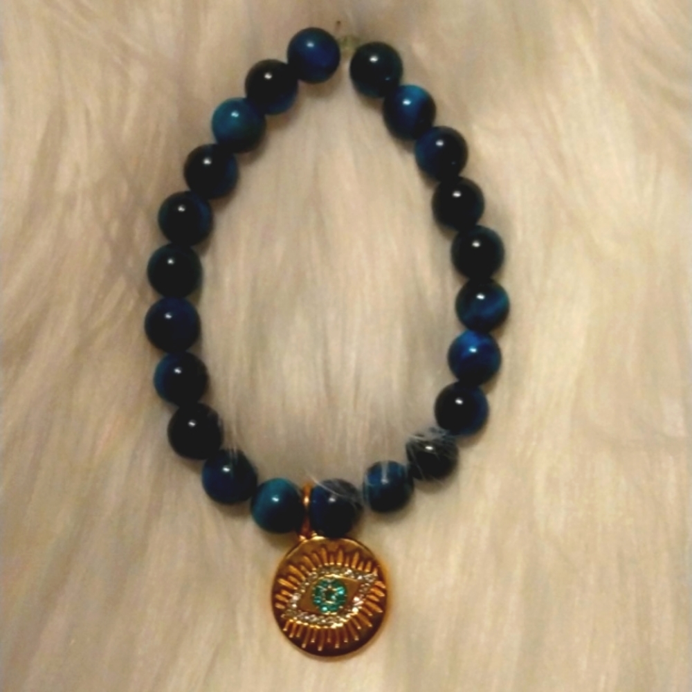 Blue Tiger eye with eye charm